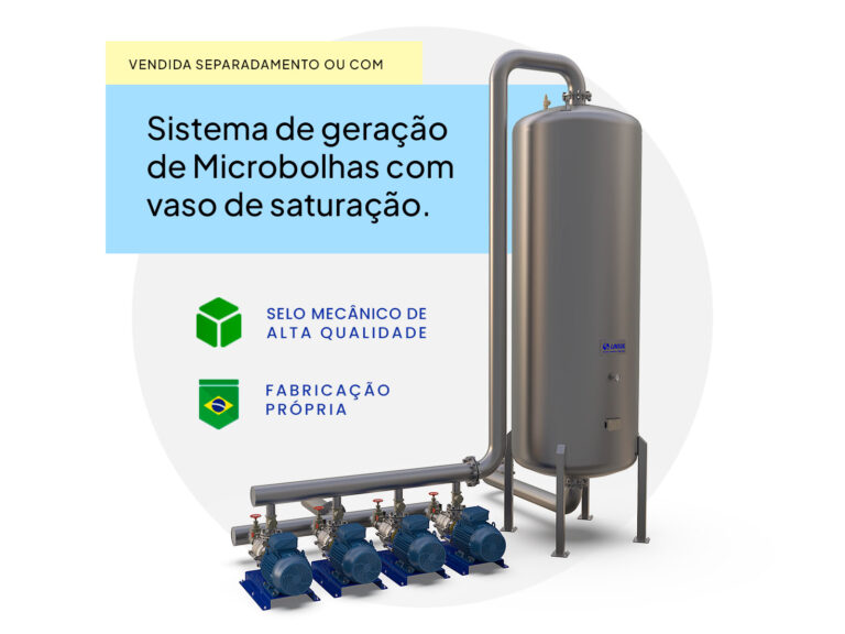 Bomba de microbolhas Linsul de alta eficiência para sistemas de flotação por ar dissolvido (DAF), otimizando a remoção de sólidos e óleos em efluentes industriais.
